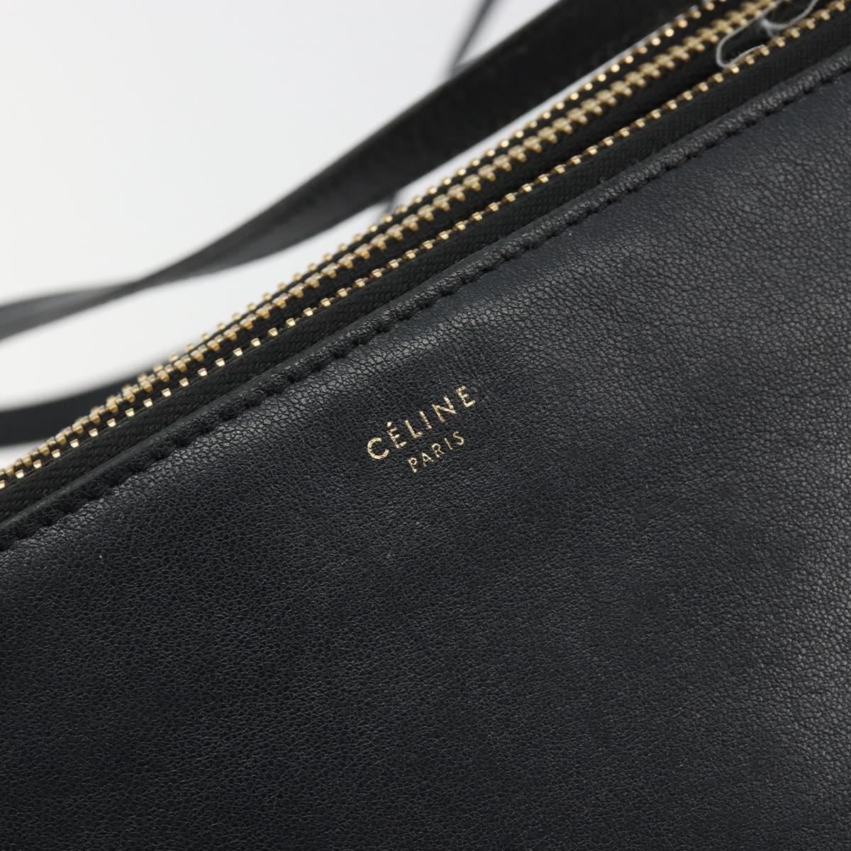 CELINE Trio Shoulder Bag Leather Black Gold Auth 180834