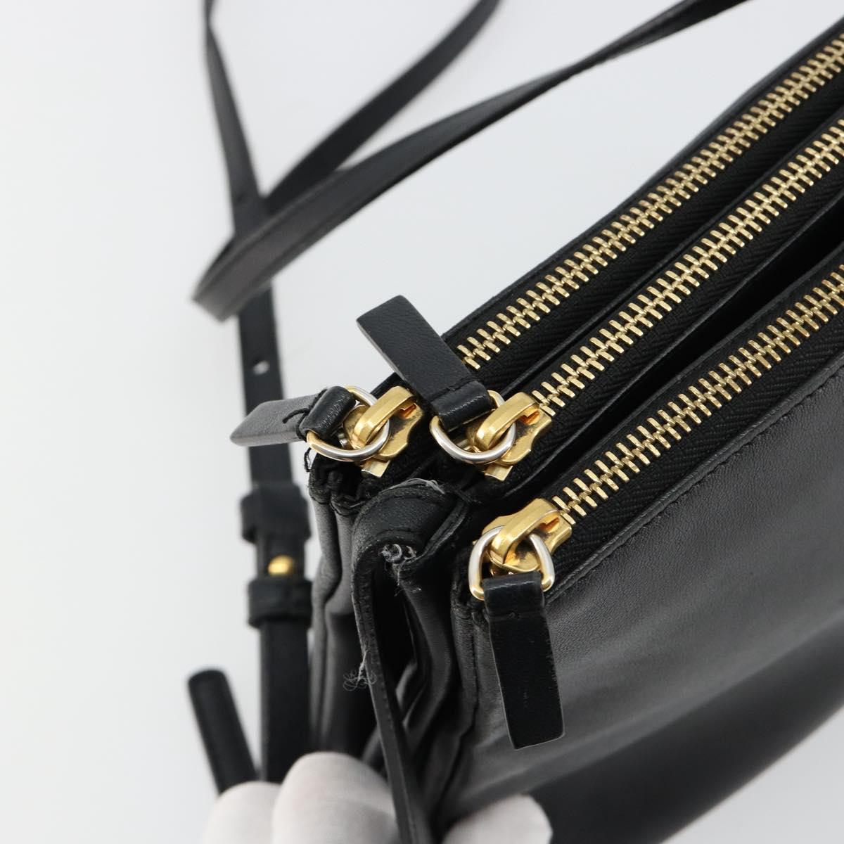 CELINE Trio Shoulder Bag Leather Black Gold Auth 180834