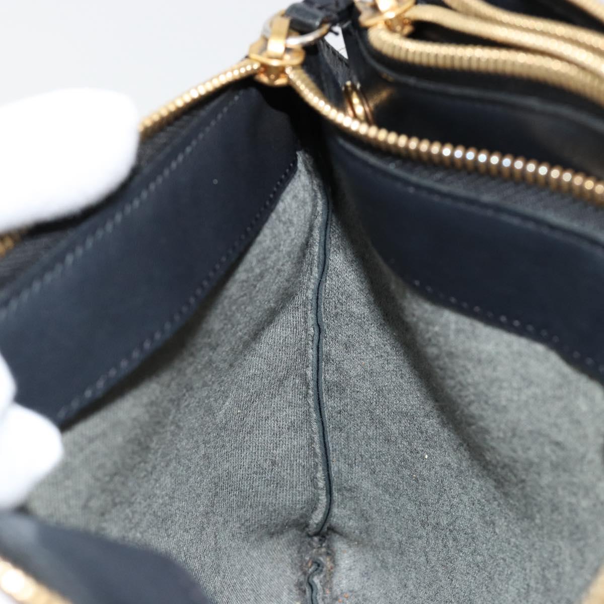 CELINE Trio Shoulder Bag Leather Black Gold Auth 180834