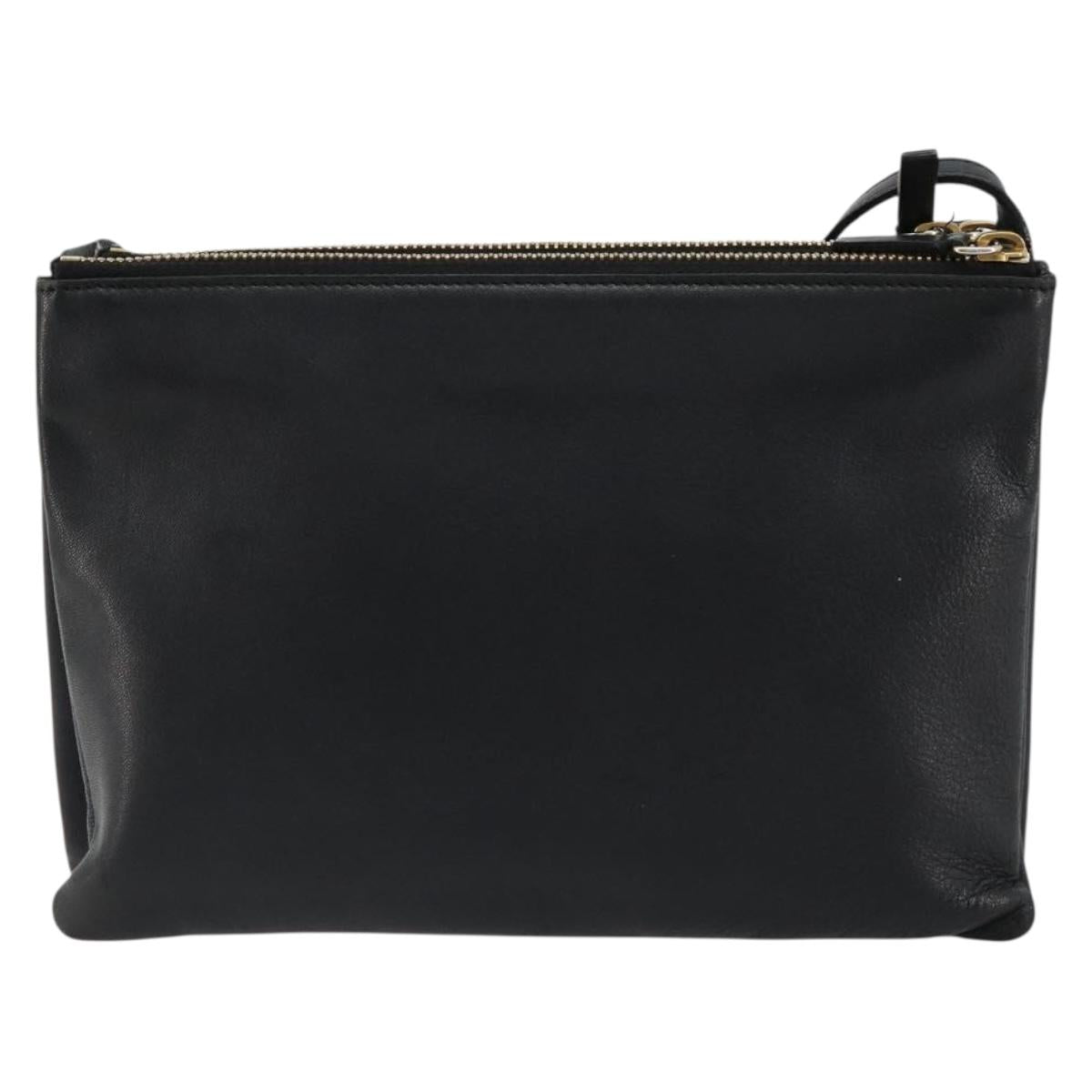 CELINE Trio Shoulder Bag Leather Black Gold Auth 180834