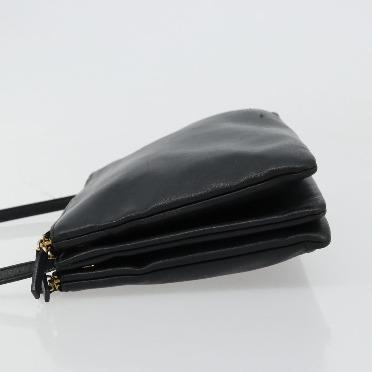 CELINE Trio Shoulder Bag Leather Black Gold Auth 180834