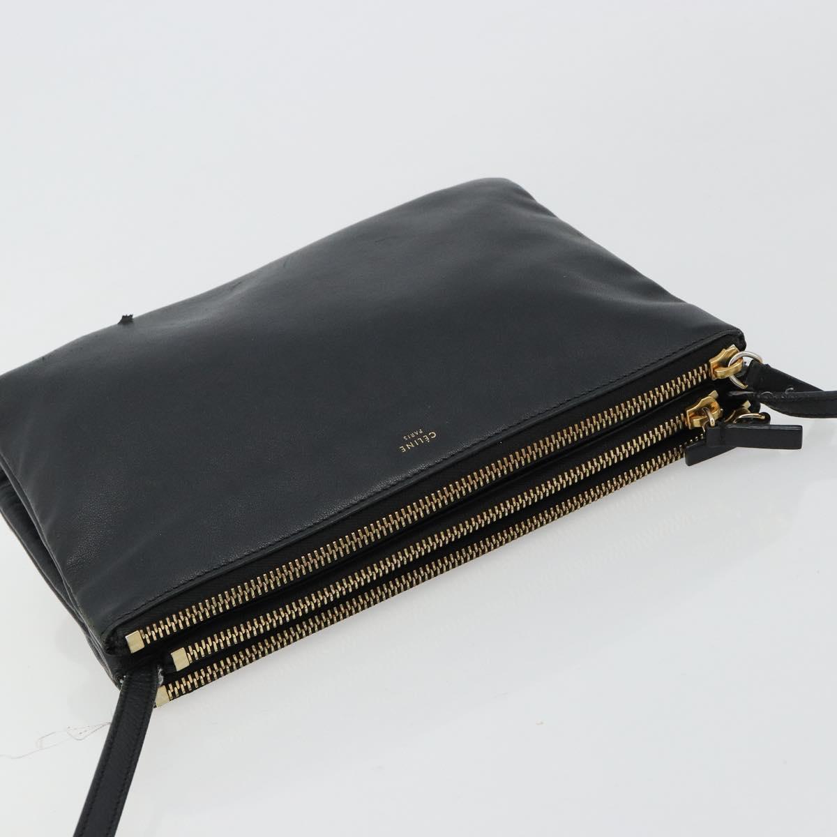 CELINE Trio Shoulder Bag Leather Black Gold Auth 180834