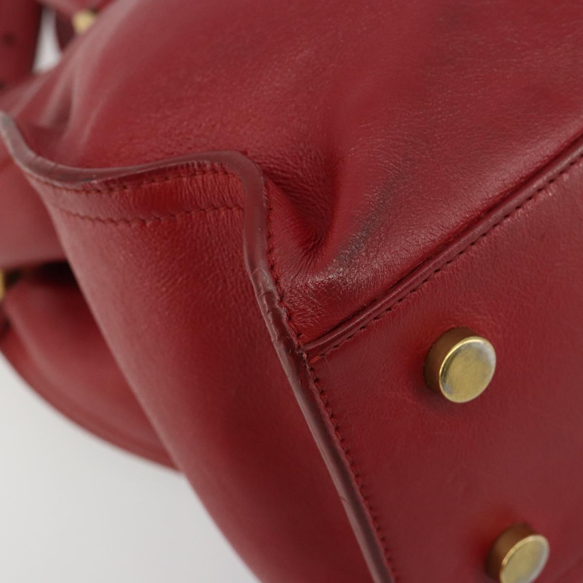 SAINT LAURENT Baby Kabas Hand Bag Leather 2way Red Gold Auth 180845A