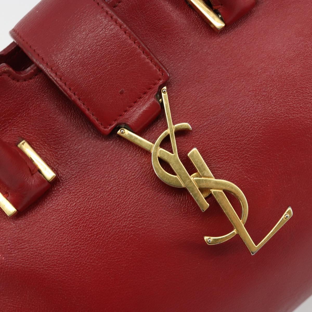 SAINT LAURENT Baby Kabas Hand Bag Leather 2way Red Gold Auth 180845A