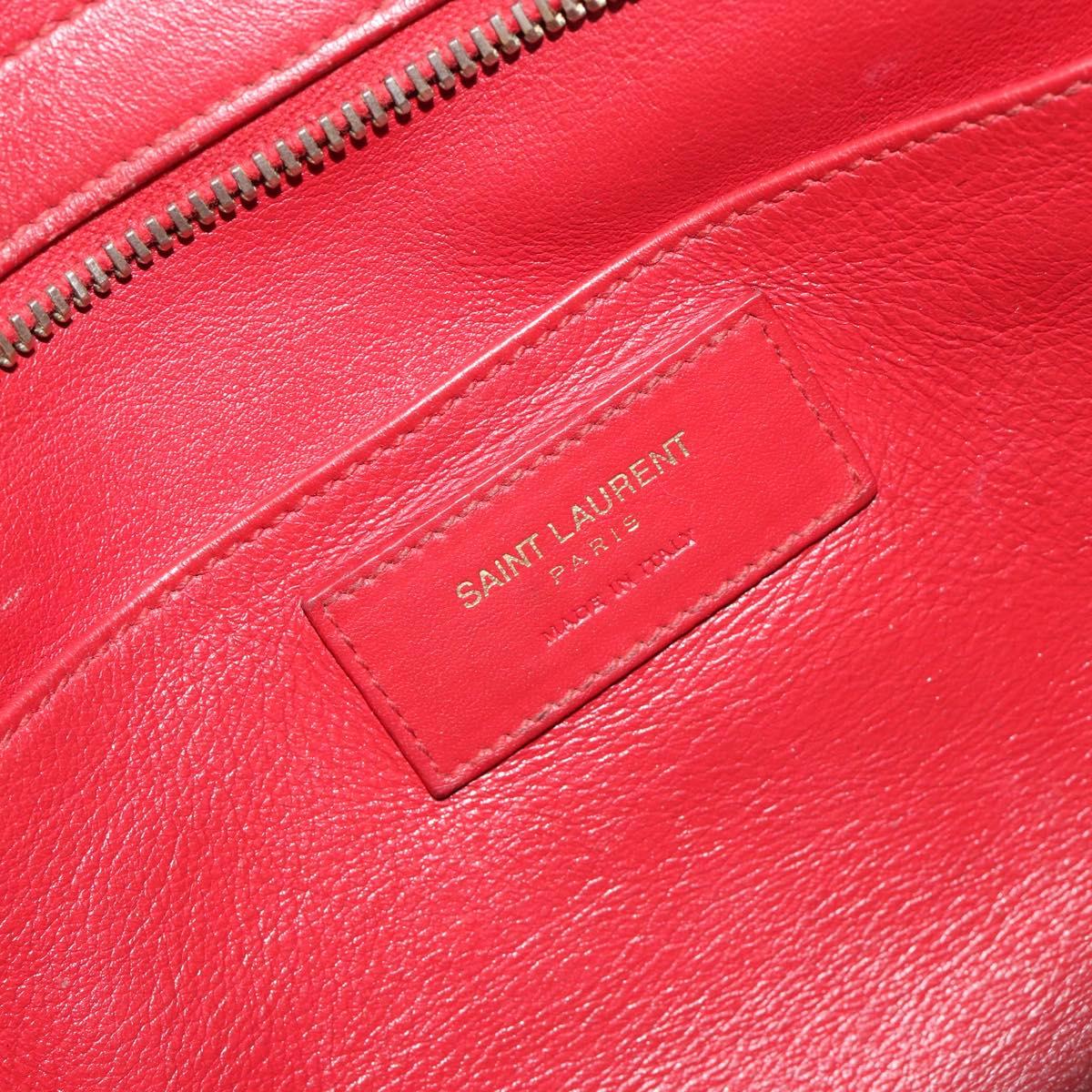 SAINT LAURENT Baby Kabas Hand Bag Leather 2way Red Gold Auth 180845A