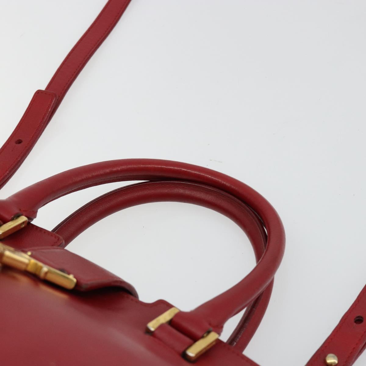 SAINT LAURENT Baby Kabas Hand Bag Leather 2way Red Gold Auth 180845A