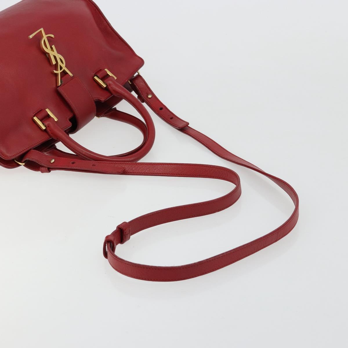 SAINT LAURENT Baby Kabas Hand Bag Leather 2way Red Gold Auth 180845A