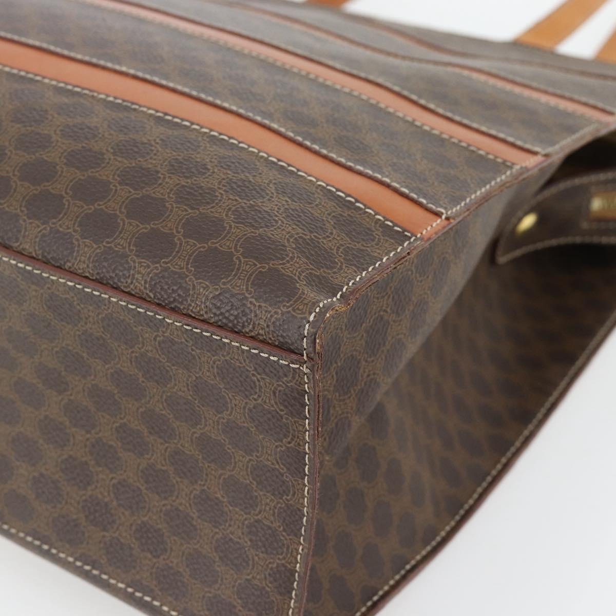 CELINE Macadam Canvas Tote Bag PVC Leather Brown Gold Auth 180849