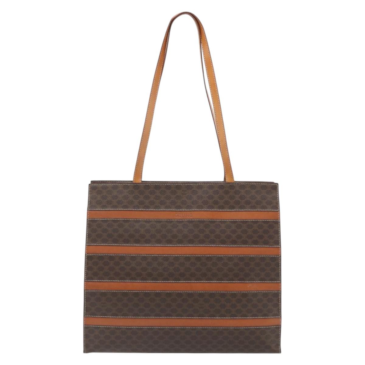CELINE Macadam Canvas Tote Bag PVC Leather Brown Gold Auth 180849