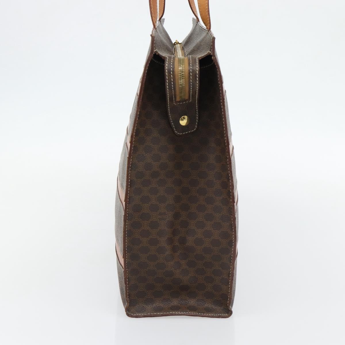 CELINE Macadam Canvas Tote Bag PVC Leather Brown Gold Auth 180849