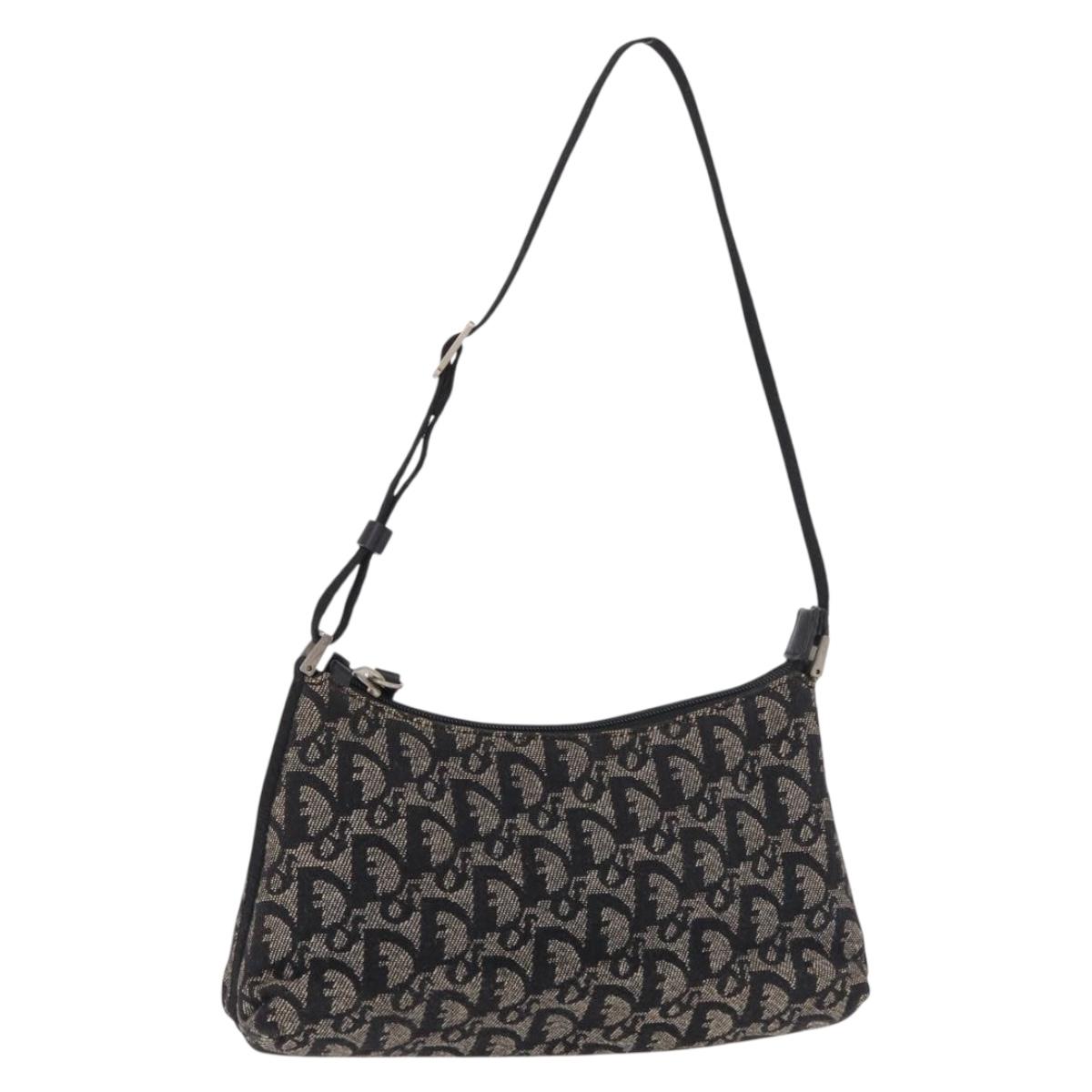 Christian Dior Trotter Canvas Accessory Pouch Black Silver Auth 180853A