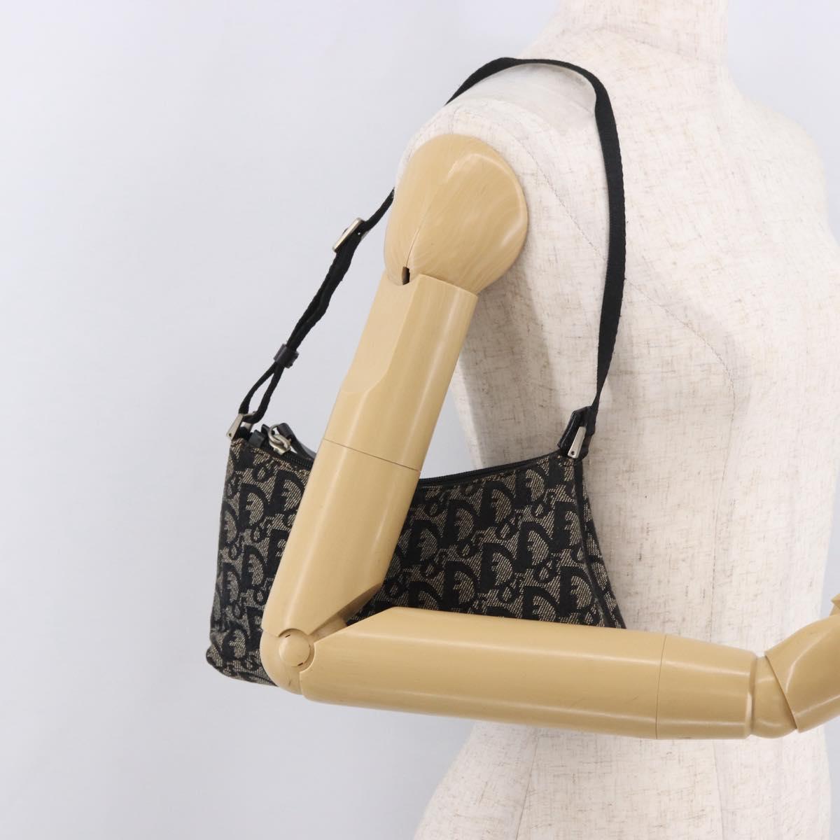 Christian Dior Trotter Canvas Accessory Pouch Black Silver Auth 180853A