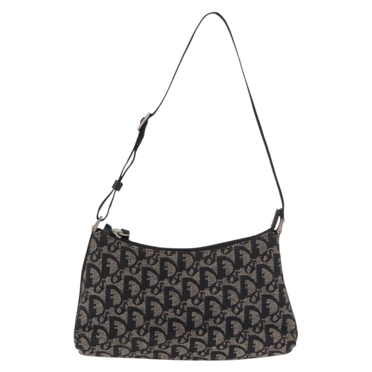 Christian Dior Trotter Canvas Accessory Pouch Black Silver Auth 180853A