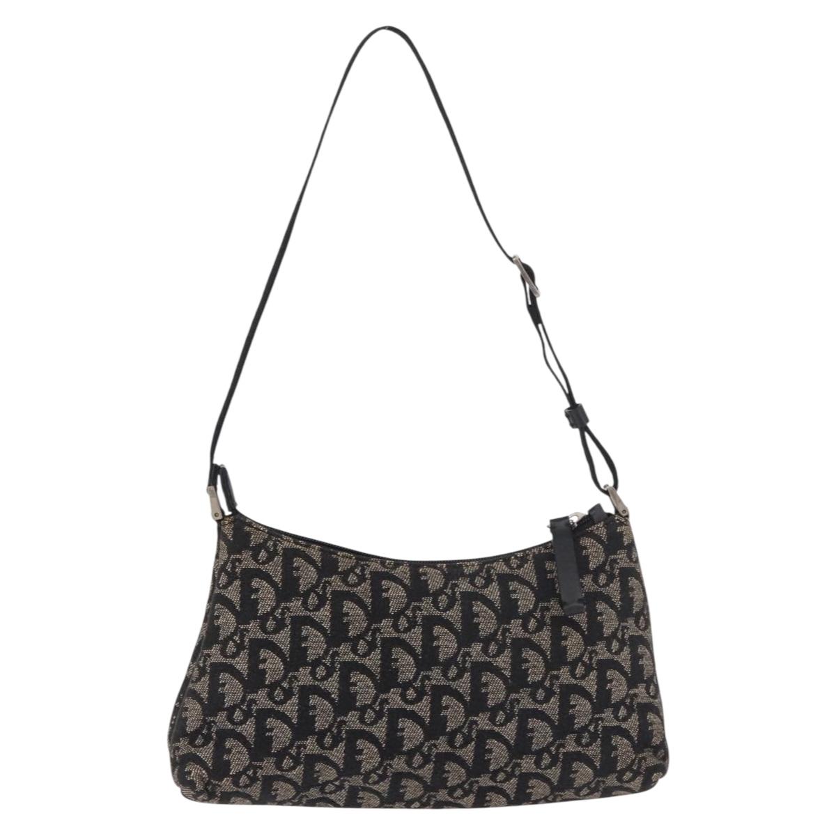 Christian Dior Trotter Canvas Accessory Pouch Black Silver Auth 180853A