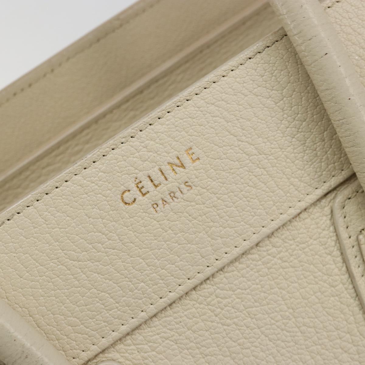 CELINE Luggage Micro Tote Bag Leather Ivory Gold Auth 180856