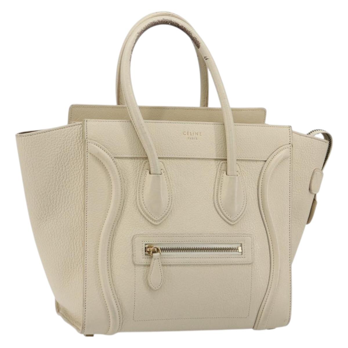 CELINE Luggage Micro Tote Bag Leather Ivory Gold Auth 180856