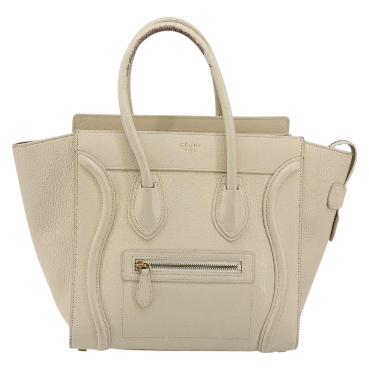 CELINE Luggage Micro Tote Bag Leather Ivory Gold Auth 180856