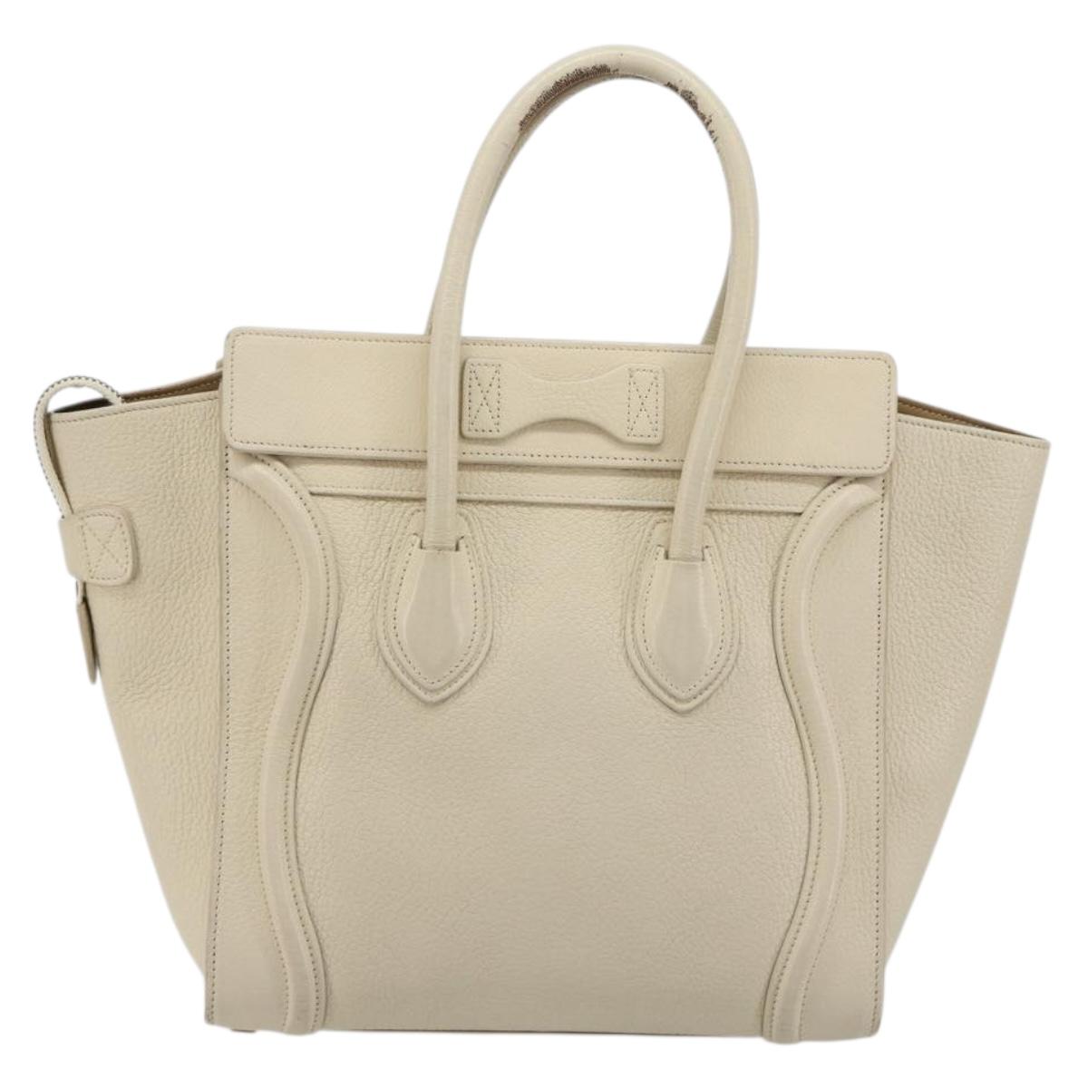 CELINE Luggage Micro Tote Bag Leather Ivory Gold Auth 180856