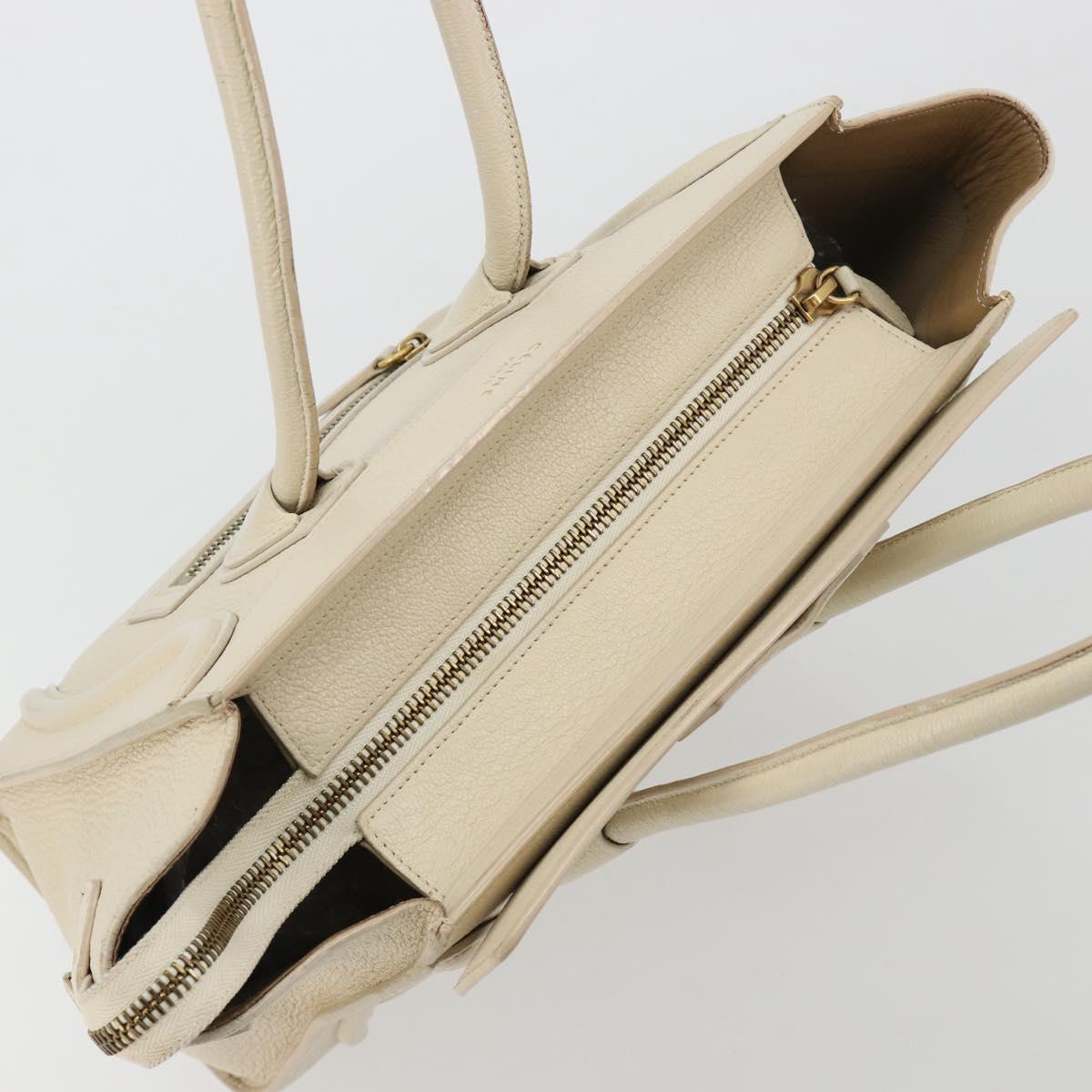 CELINE Luggage Micro Tote Bag Leather Ivory Gold Auth 180856