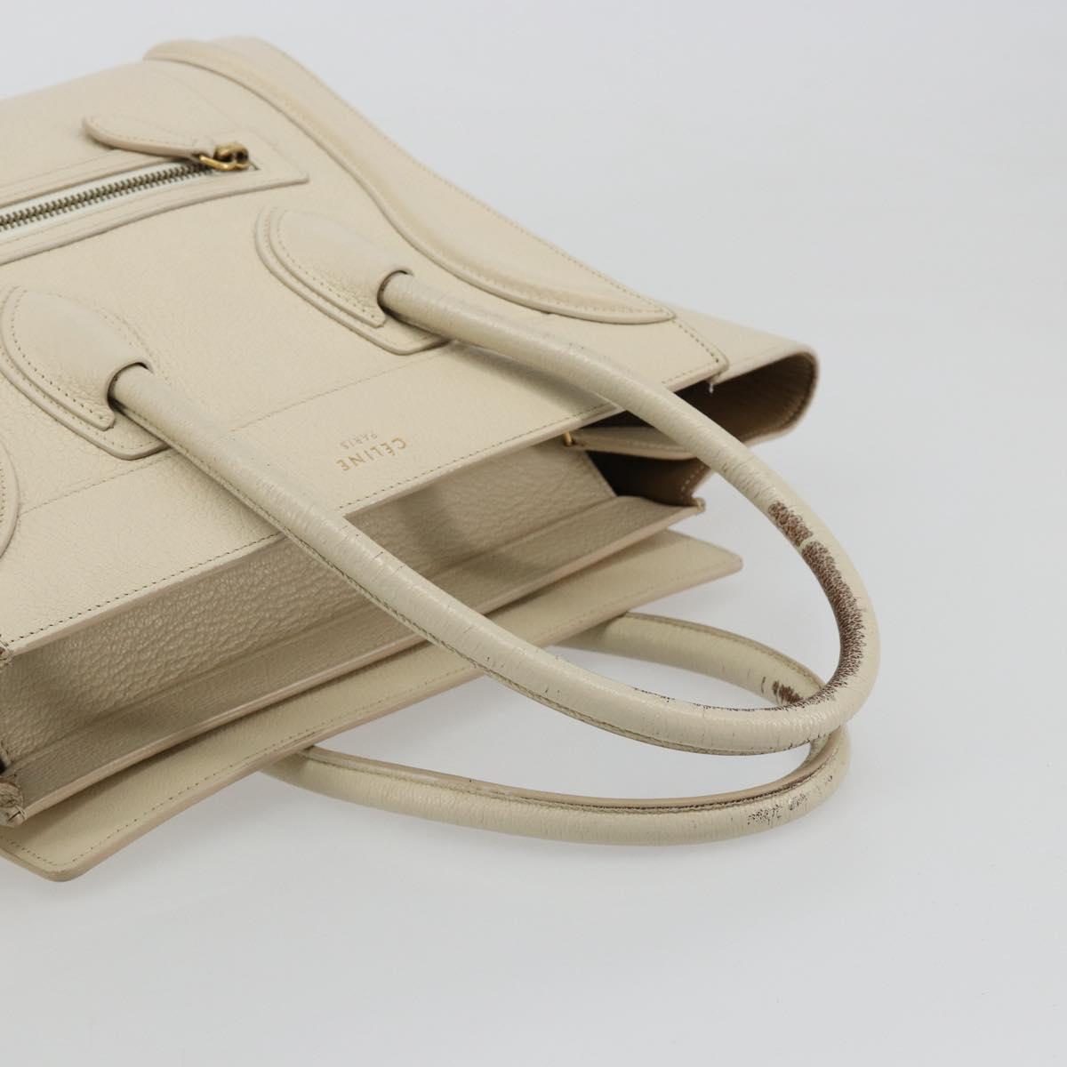 CELINE Luggage Micro Tote Bag Leather Ivory Gold Auth 180856