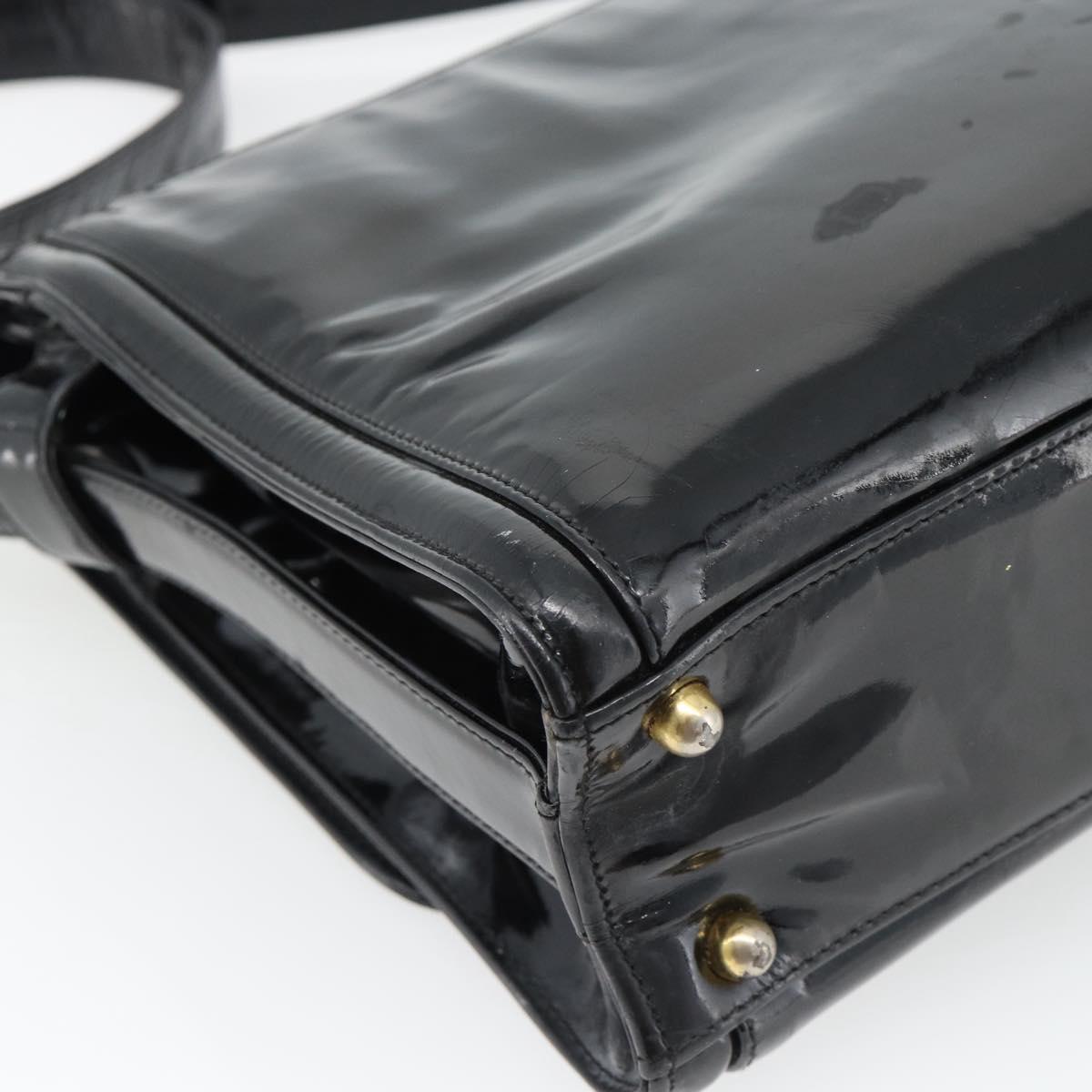 CHANEL Shoulder Bag Patent leather Black Gold CC Auth 180857