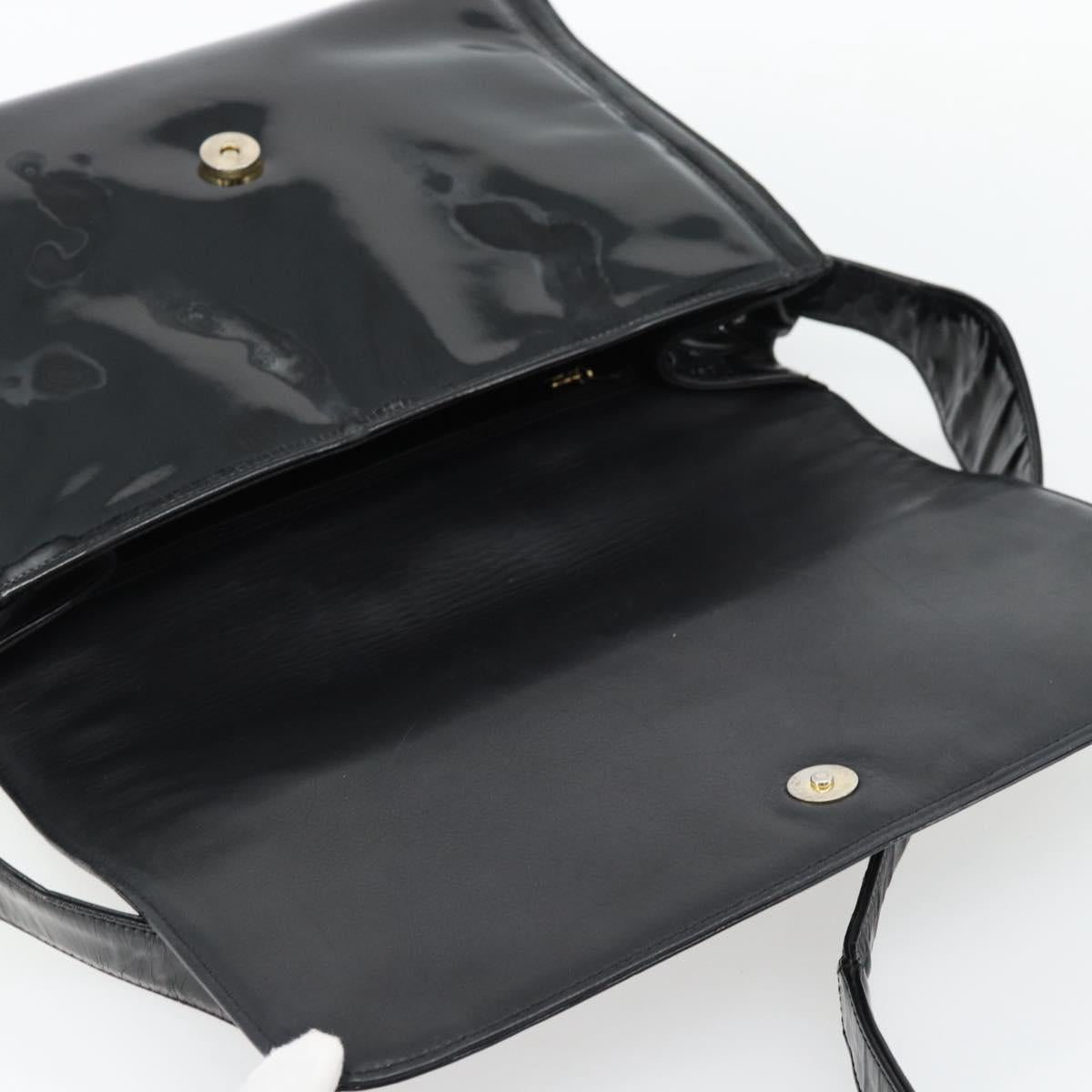 CHANEL Shoulder Bag Patent leather Black Gold CC Auth 180857