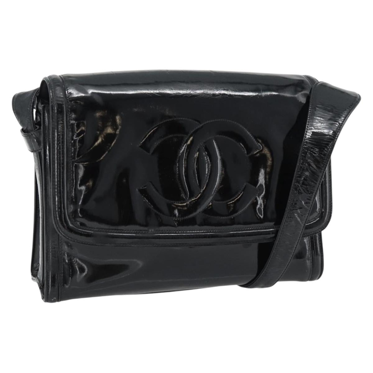 CHANEL Shoulder Bag Patent leather Black Gold CC Auth 180857