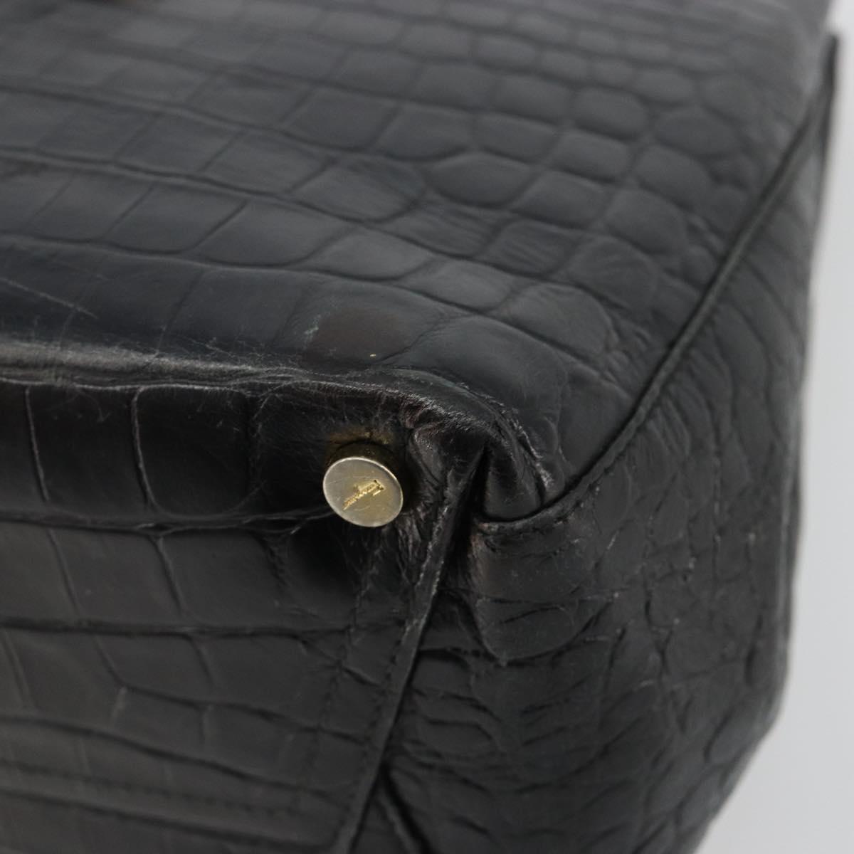 Salvatore Ferragamo Vala Hand Bag Leather Black Gold Auth 180858