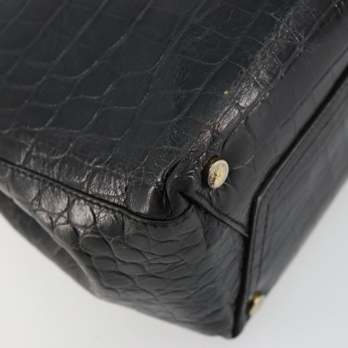 Salvatore Ferragamo Vala Hand Bag Leather Black Gold Auth 180858