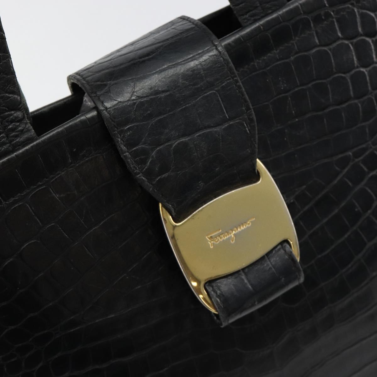 Salvatore Ferragamo Vala Hand Bag Leather Black Gold Auth 180858