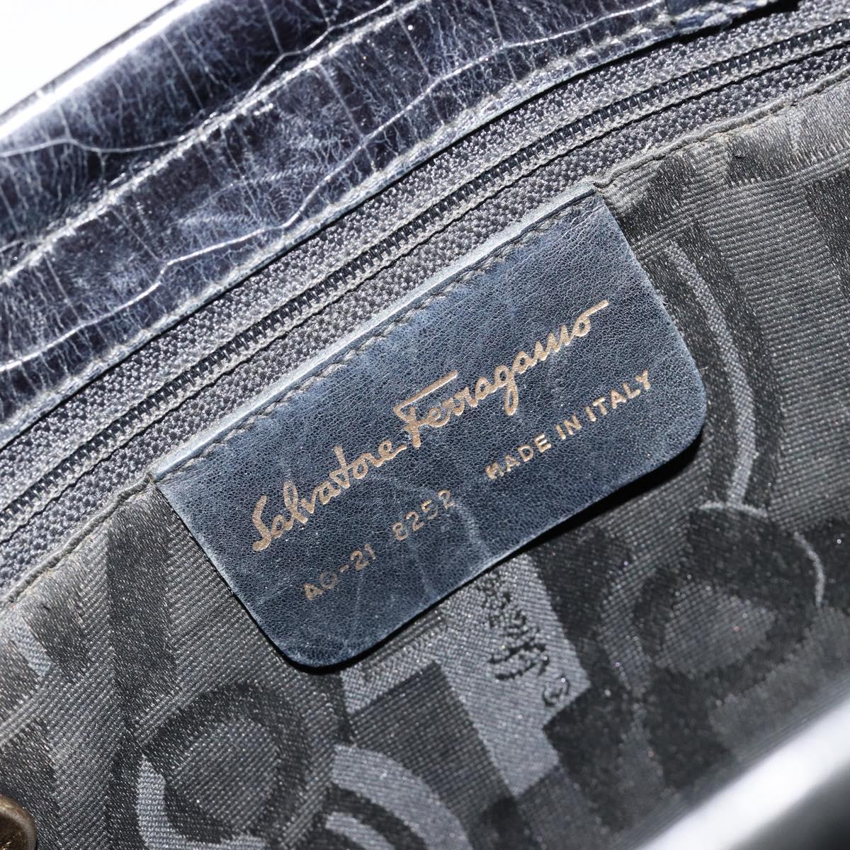Salvatore Ferragamo Vala Hand Bag Leather Black Gold Auth 180858
