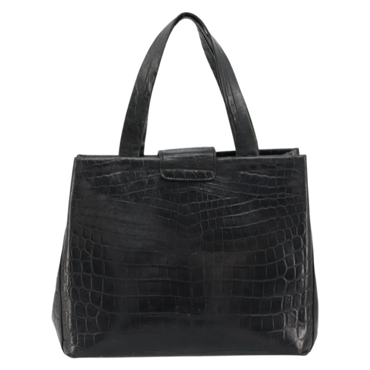 Salvatore Ferragamo Vala Hand Bag Leather Black Gold Auth 180858