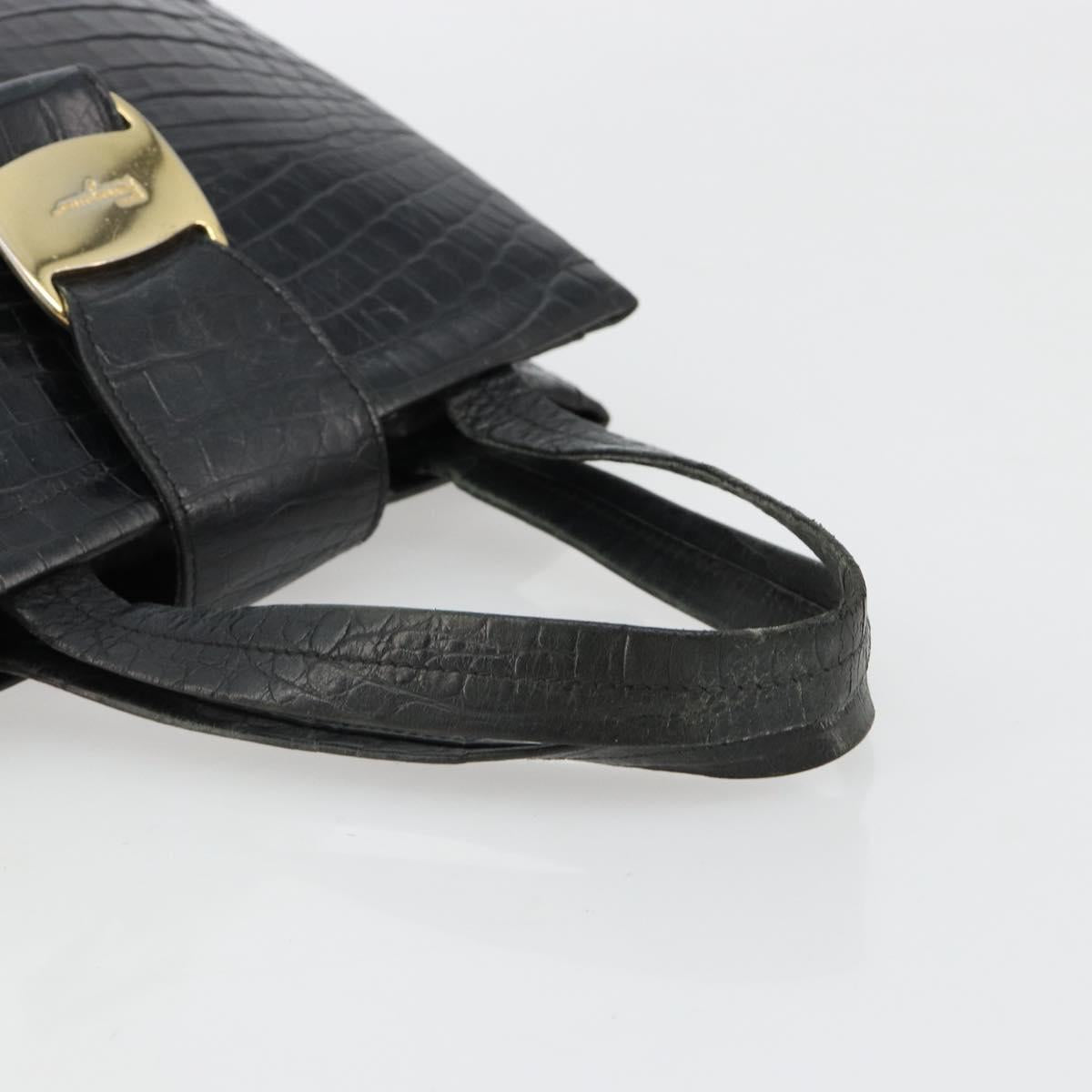 Salvatore Ferragamo Vala Hand Bag Leather Black Gold Auth 180858