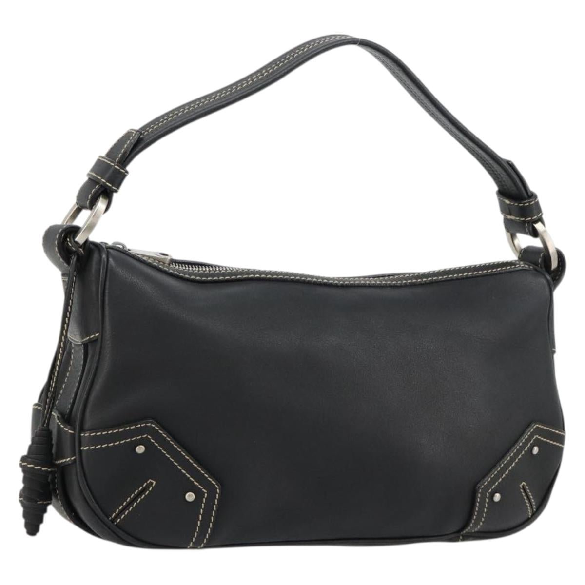BALLY Shoulder Bag Leather Black Silver Auth 180860A