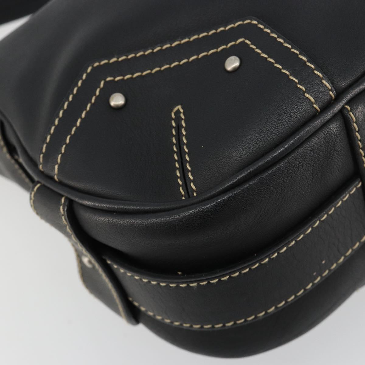 BALLY Shoulder Bag Leather Black Silver Auth 180860A