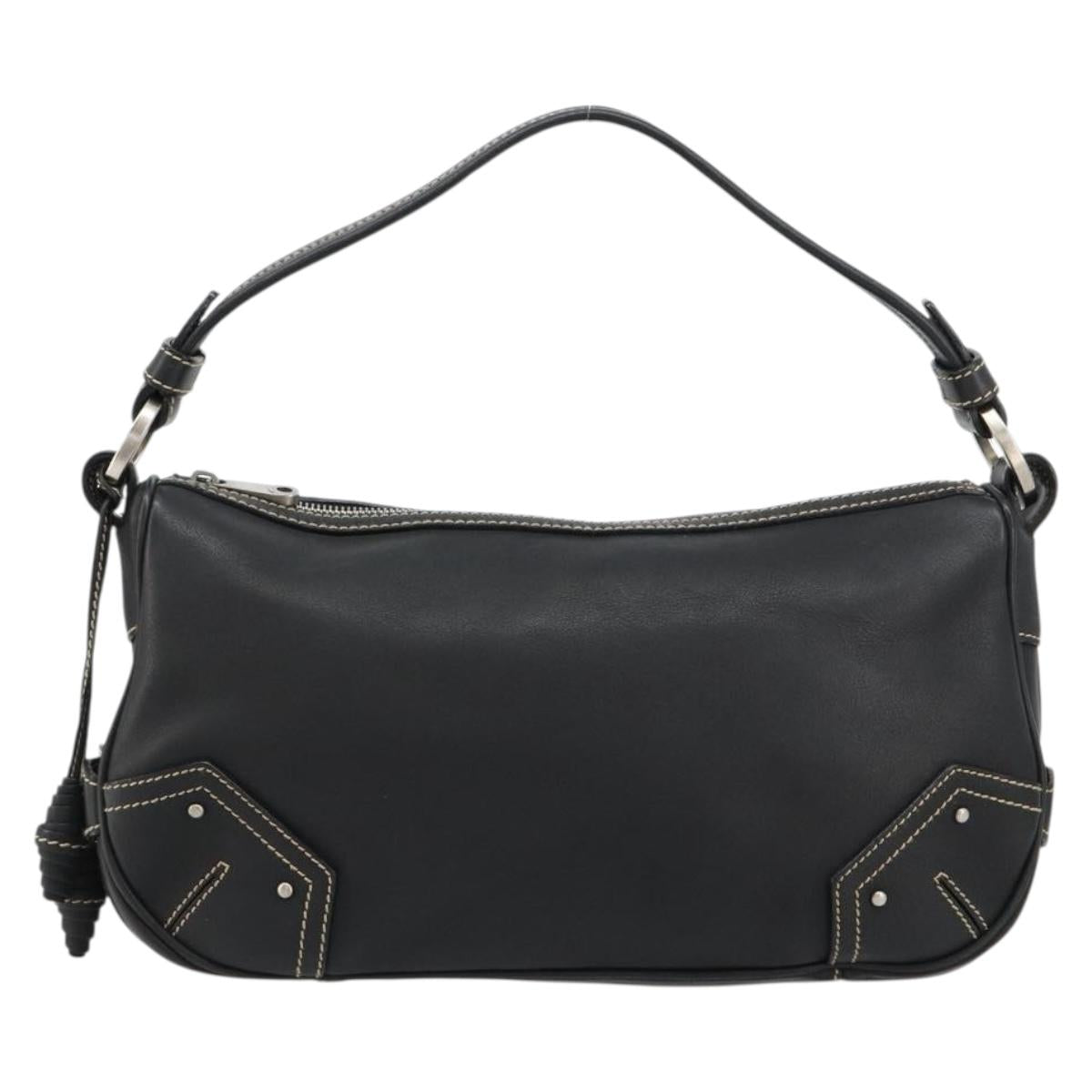 BALLY Shoulder Bag Leather Black Silver Auth 180860A
