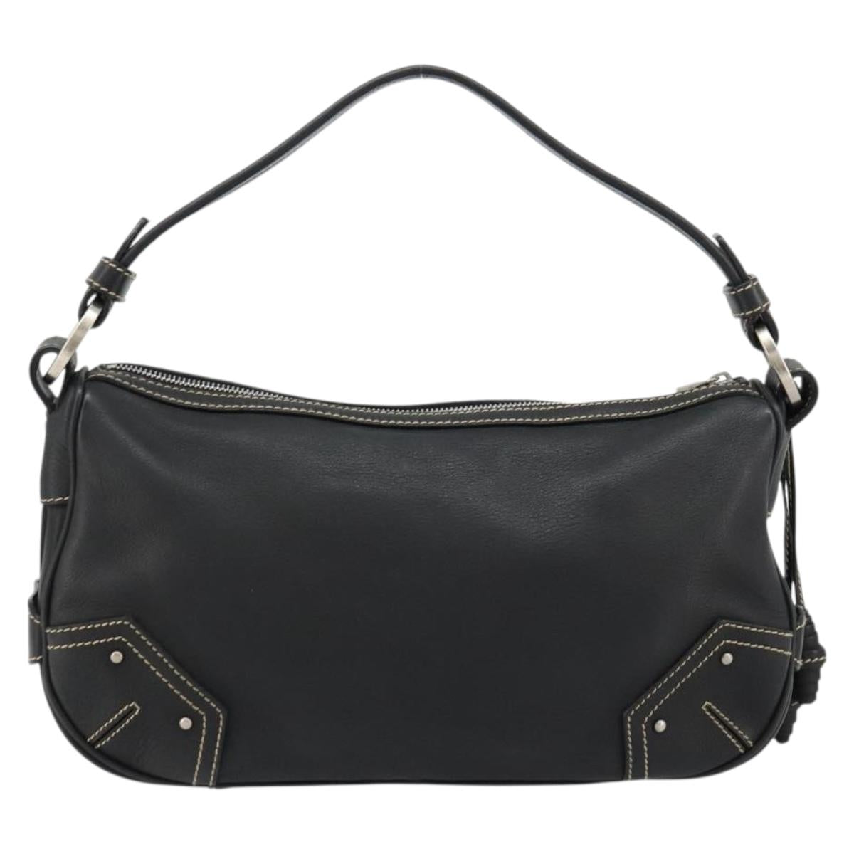 BALLY Shoulder Bag Leather Black Silver Auth 180860A