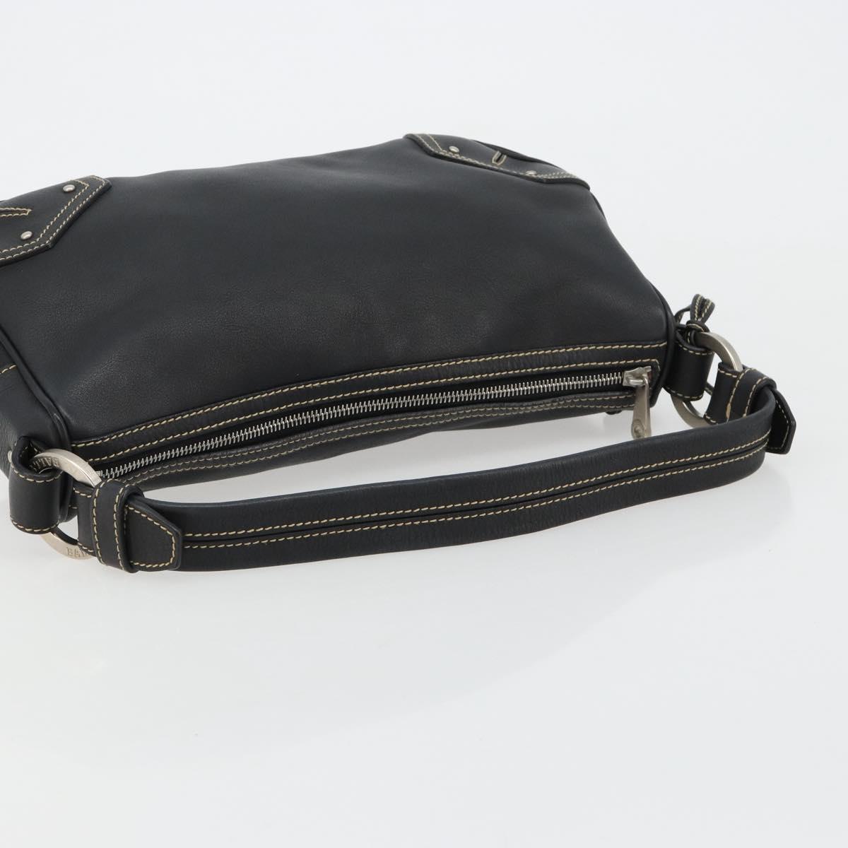 BALLY Shoulder Bag Leather Black Silver Auth 180860A