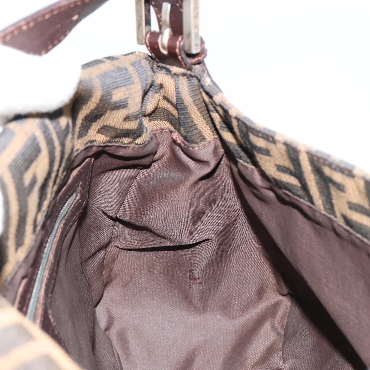 FENDI Zucca Canvas Mamma Baguette Shoulder Bag Brown Black Auth 180861A