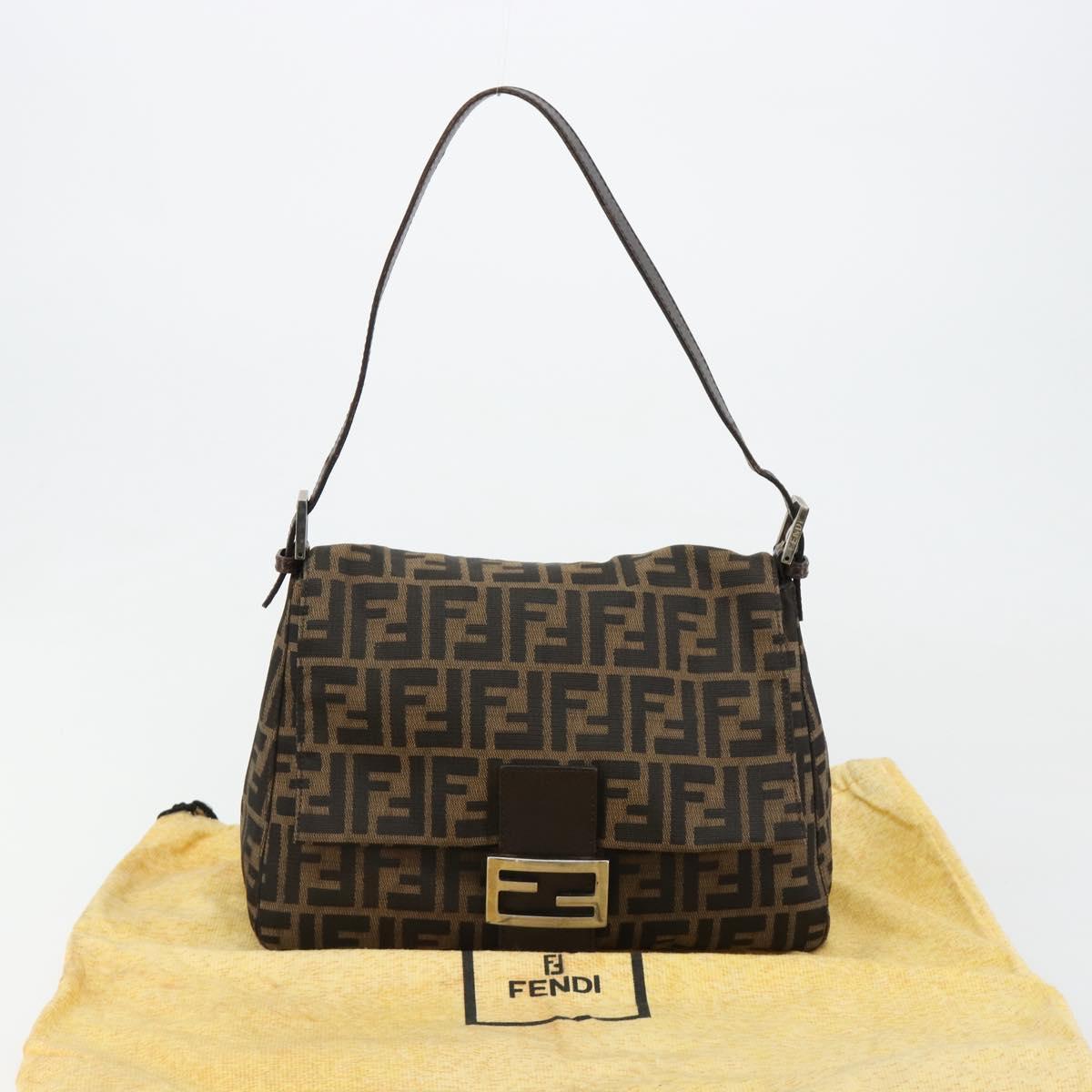 FENDI Zucca Canvas Mamma Baguette Shoulder Bag Brown Black Auth 180861A