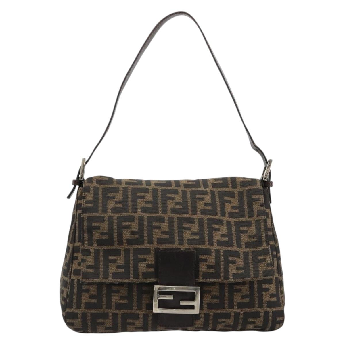 FENDI Zucca Canvas Mamma Baguette Shoulder Bag Brown Black Auth 180861A