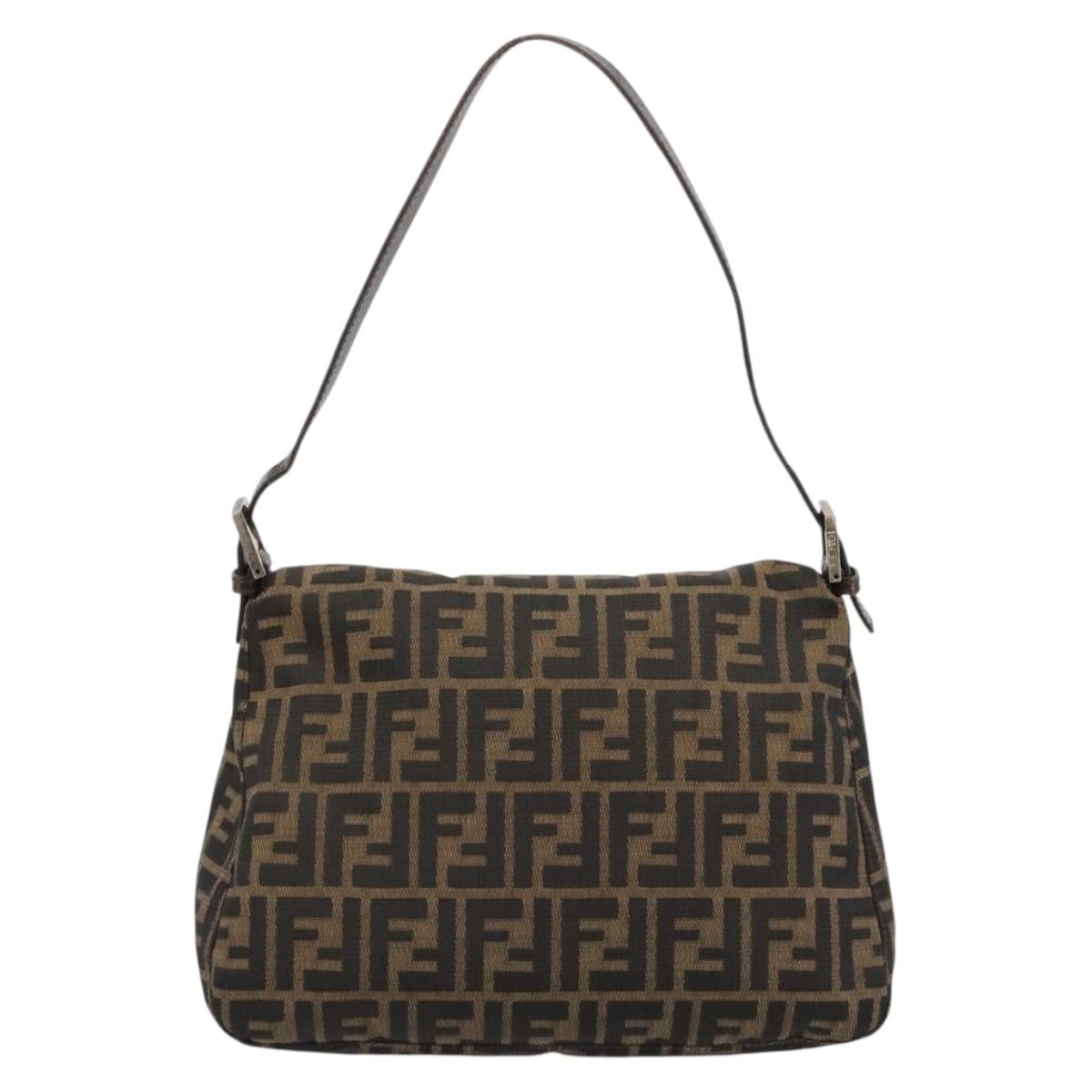 FENDI Zucca Canvas Mamma Baguette Shoulder Bag Brown Black Auth 180861A
