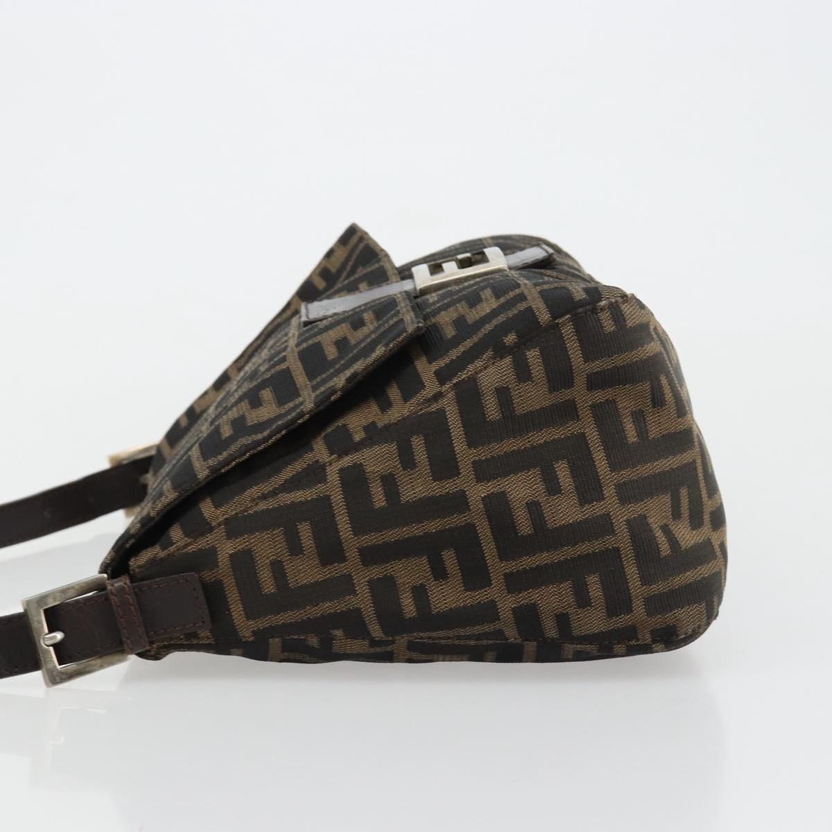 FENDI Zucca Canvas Mamma Baguette Shoulder Bag Brown Black Auth 180861A