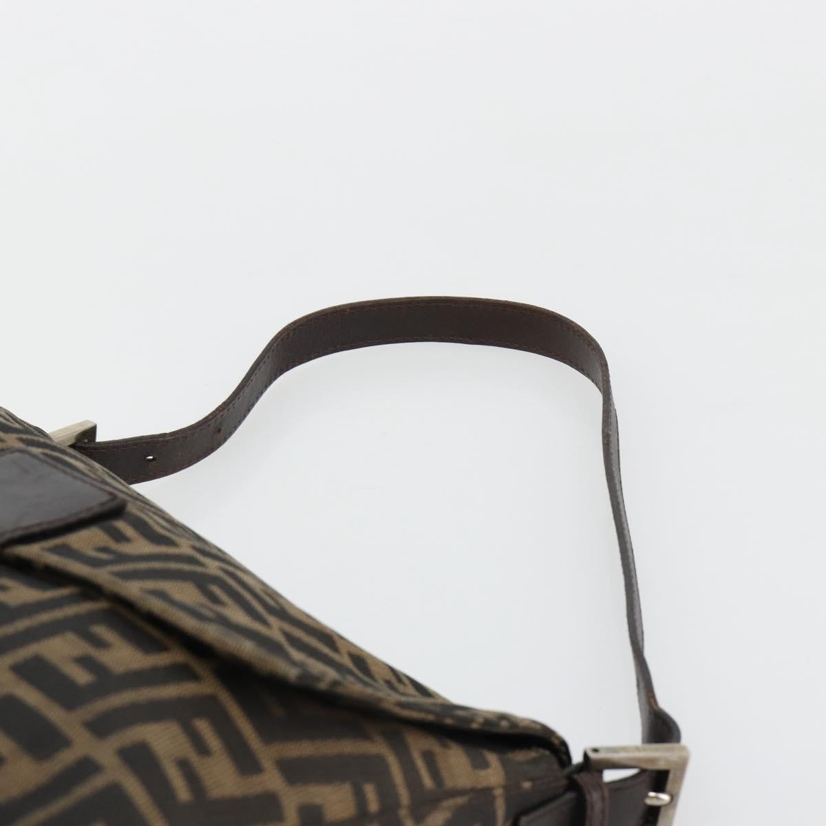 FENDI Zucca Canvas Mamma Baguette Shoulder Bag Brown Black Auth 180861A