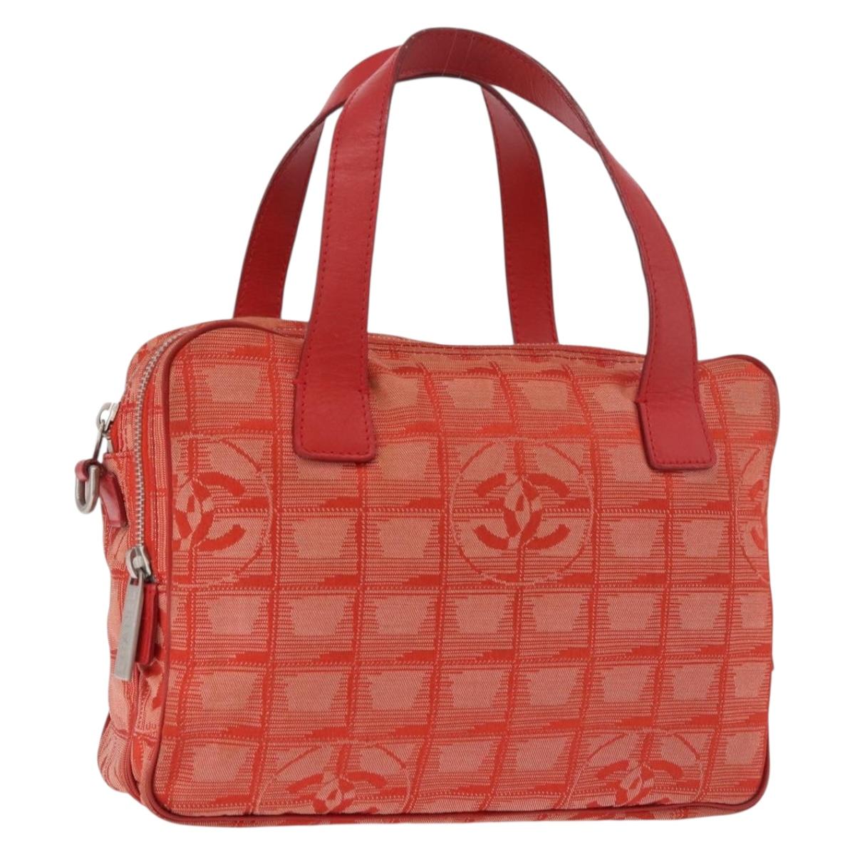 CHANEL New Travel Line Hand Bag Canvas Orange Silver CC Auth 180862