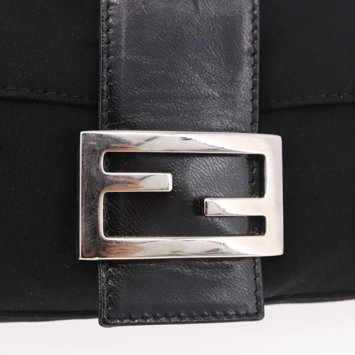 FENDI Mamma Baguette Shoulder Bag Cotton Jersey Black Silver Auth 180863