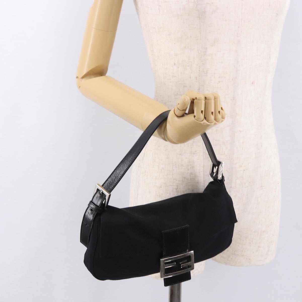 FENDI Mamma Baguette Shoulder Bag Cotton Jersey Black Silver Auth 180863