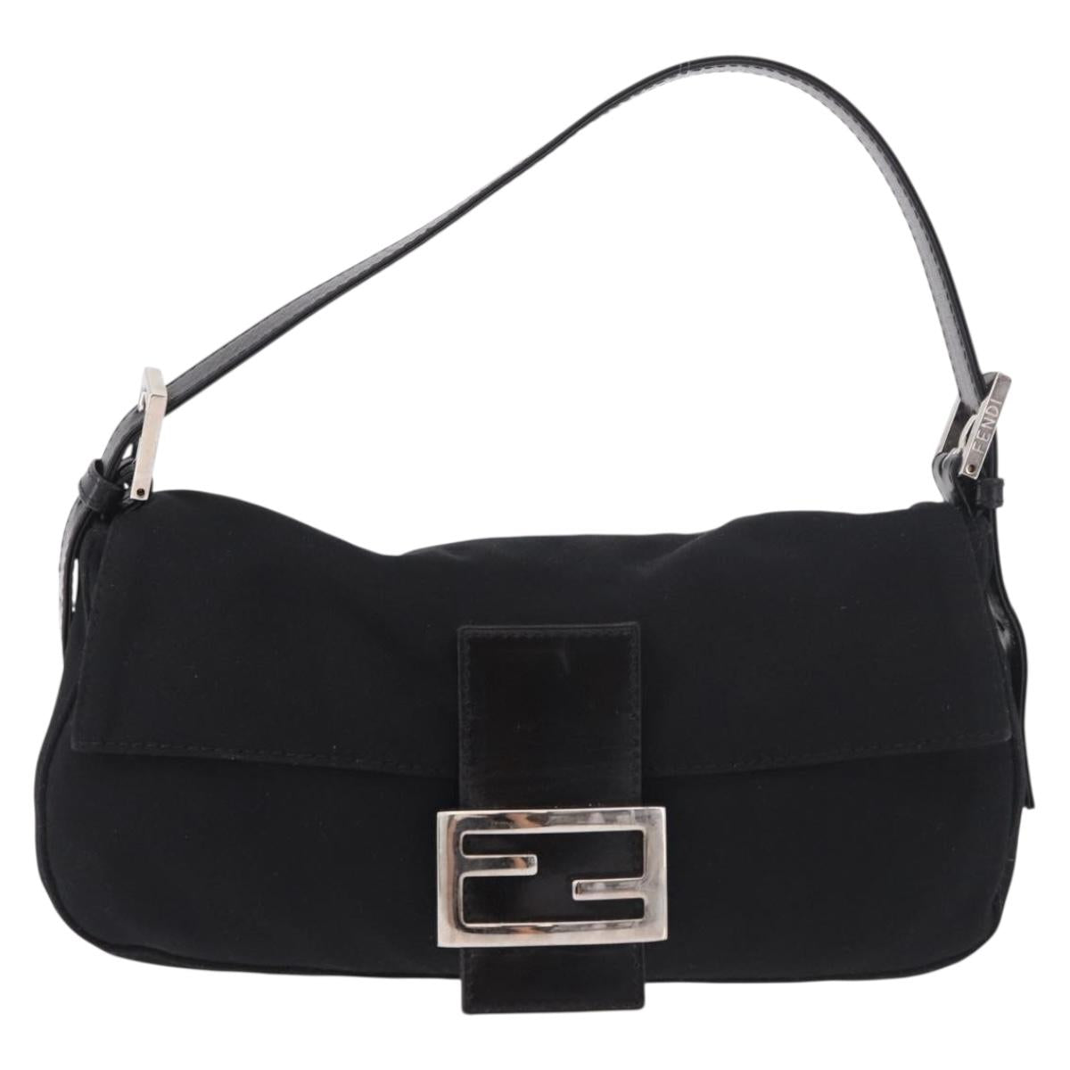 FENDI Mamma Baguette Shoulder Bag Cotton Jersey Black Silver Auth 180863