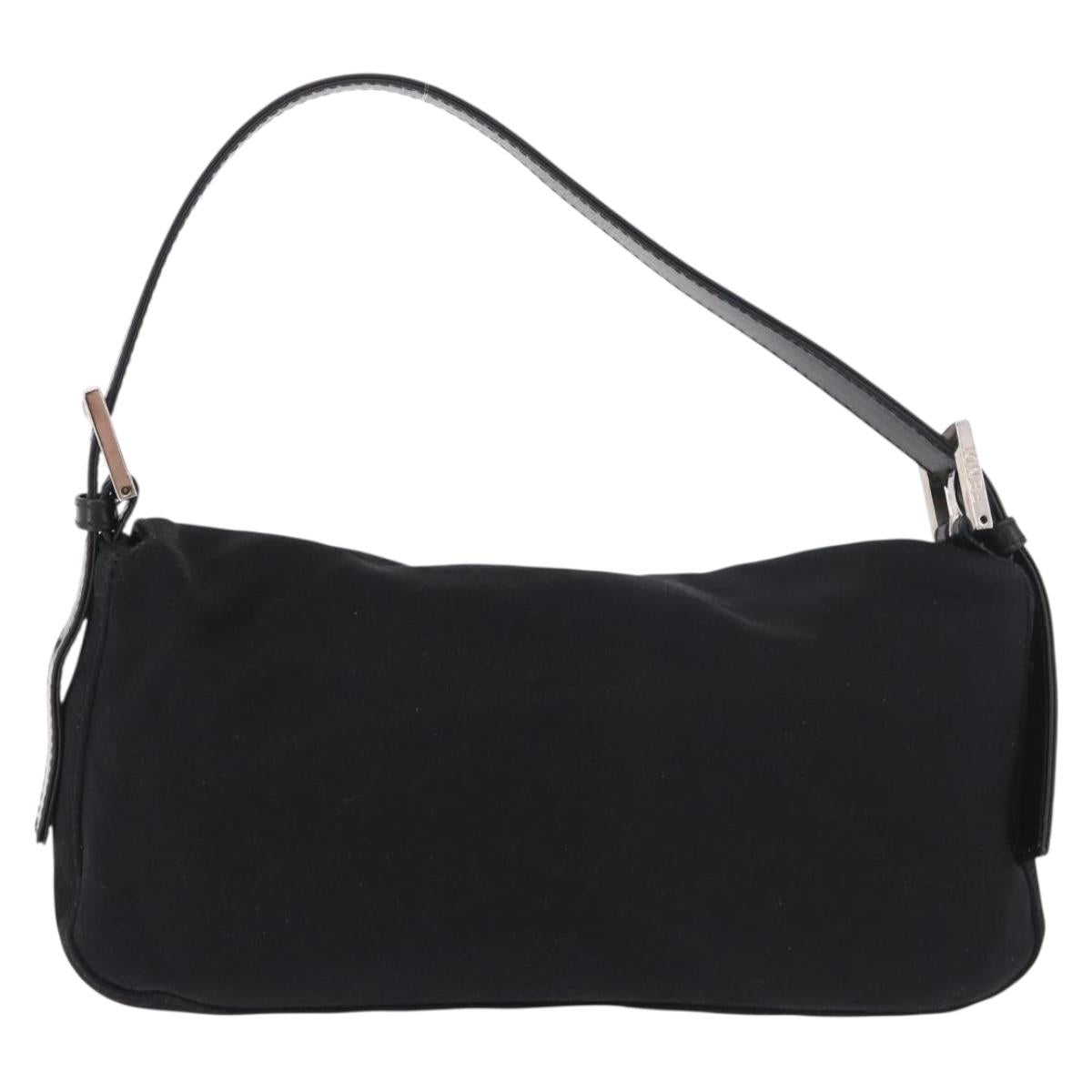 FENDI Mamma Baguette Shoulder Bag Cotton Jersey Black Silver Auth 180863