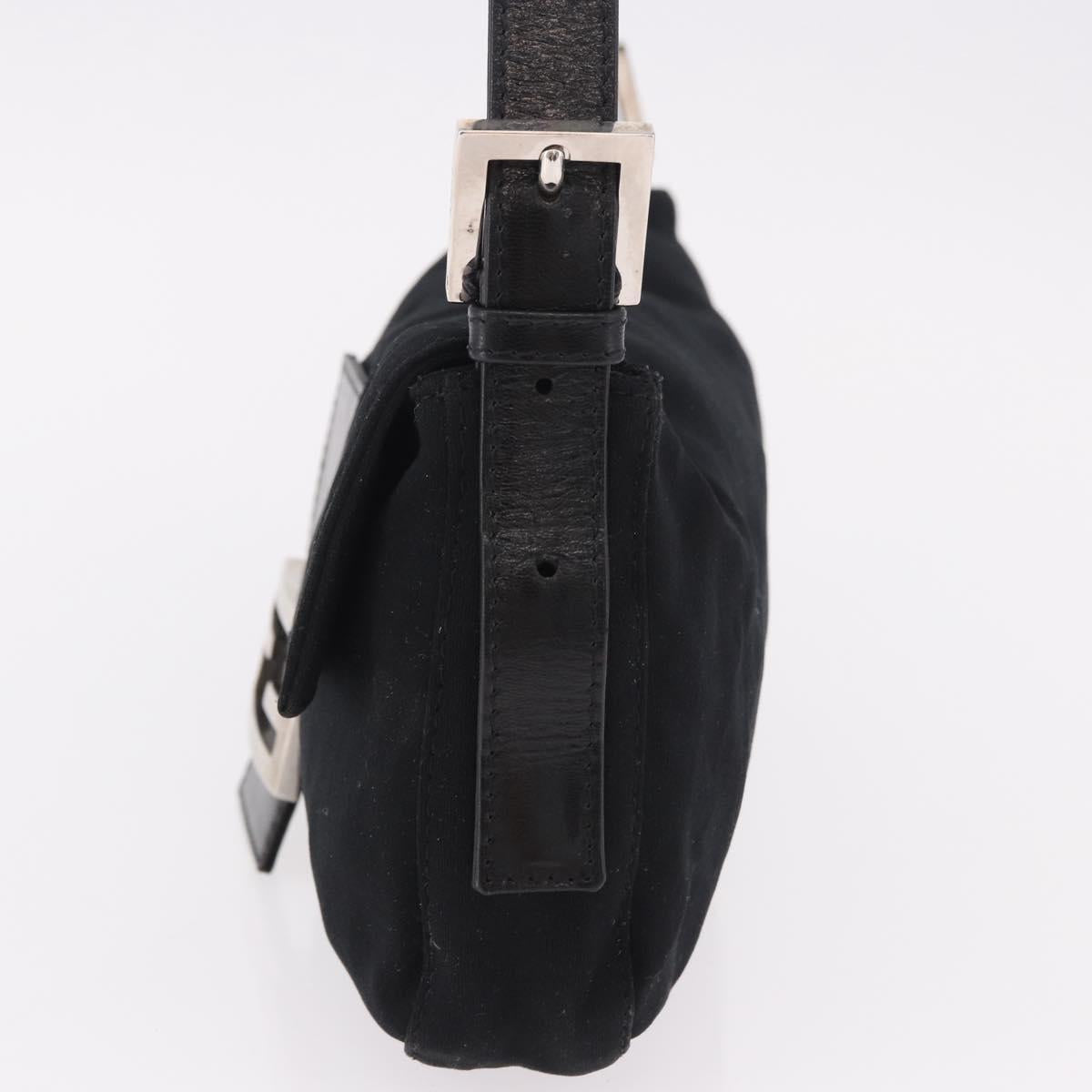 FENDI Mamma Baguette Shoulder Bag Cotton Jersey Black Silver Auth 180863